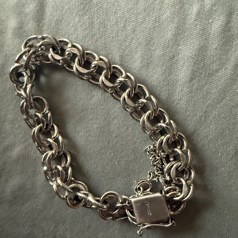 Vintage 50s 60s Sterling Silver Double Link 6 5/8" Starter Charm Bracelet 20g